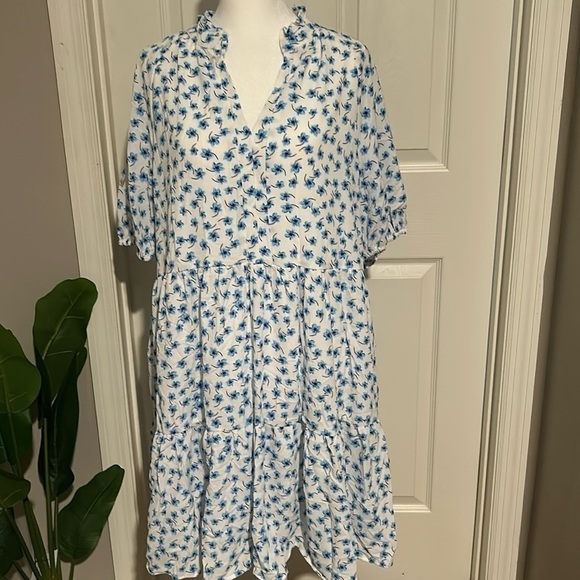 Cece floral v neck blue and white midi dress size XL - Picture 1 of 4